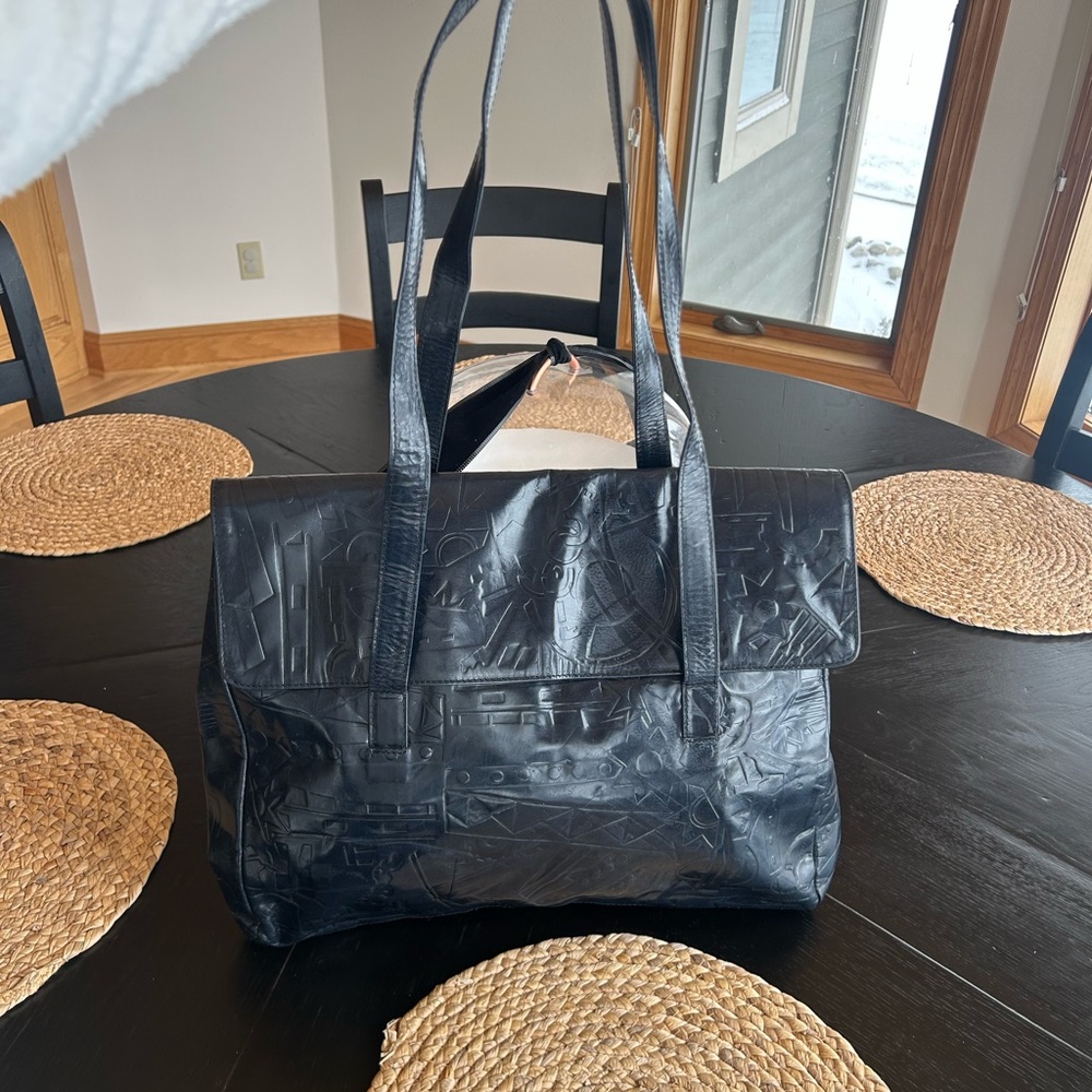 Vintage Prada Pictogram Blue Leather Bag
